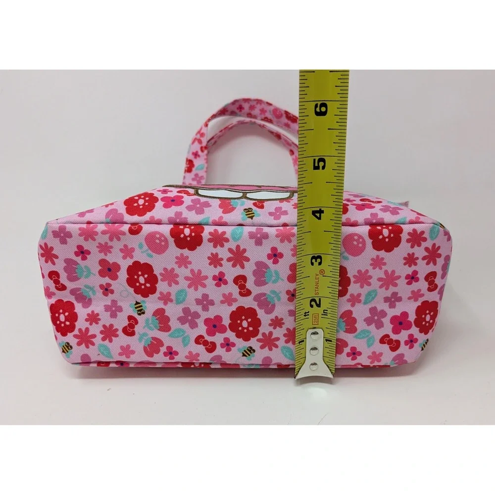 Sanrio Hello Kitty Hand Bag Purse Small Canvas Tote Pink Floral Flowers Kawaii